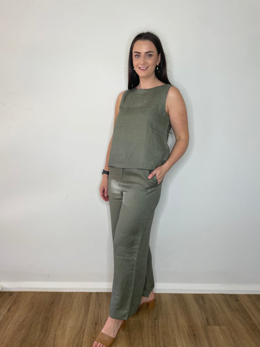 Paula Linen Pants - Khaki